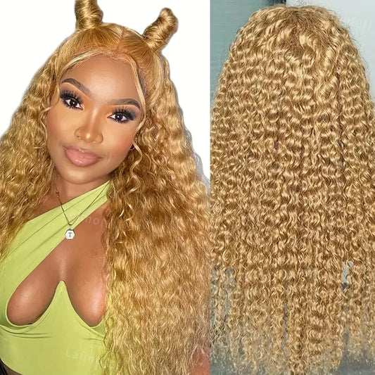 Honey Blonde Human Hair Wig Curly Wigs 13x6 Hd Lace Frontal Wig 13x4 Deep Wave Frontal Wig 30 Inch #27 Colored Human Hair Wigs