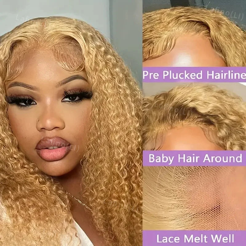 Honey Blonde Human Hair Wig Curly Wigs 13x6 Hd Lace Frontal Wig 13x4 Deep Wave Frontal Wig 30 Inch #27 Colored Human Hair Wigs