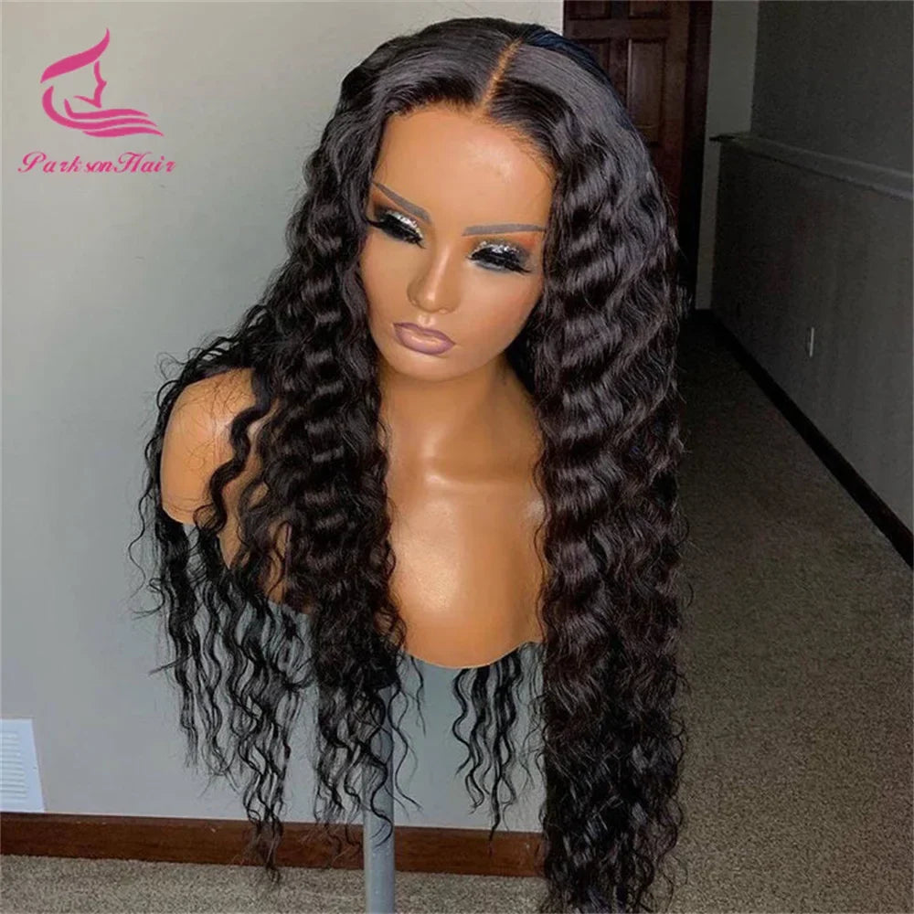 13x4 HD Full Lace Front Curly Wigs Deep Wave Human Hair Wig Brazilian Swiss HD Full Frontal Wig For Women Pre Plucked Curly Wig